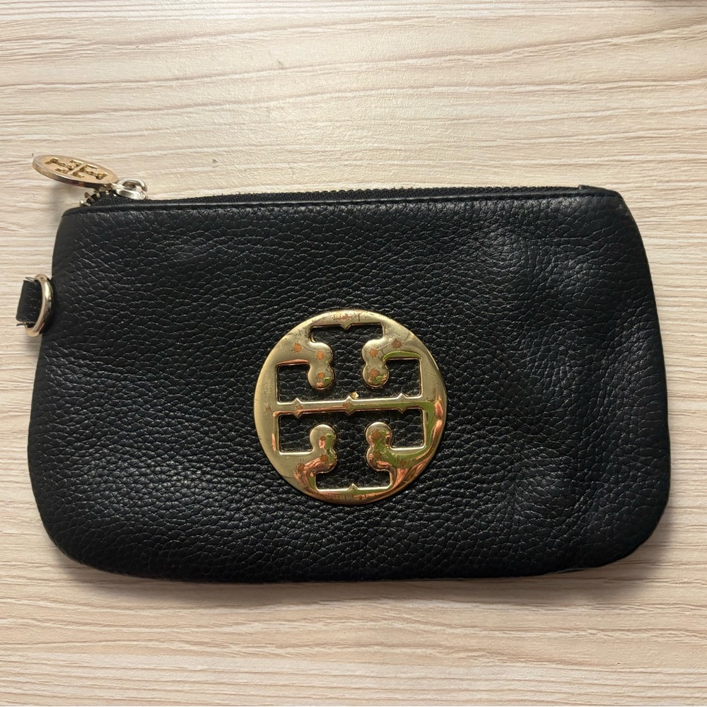 Tory Burch Black Pouch with Gold Emblem